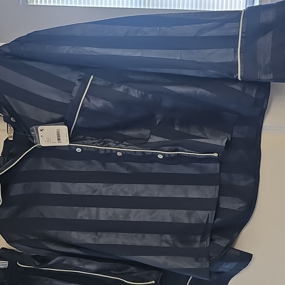 Free People Blue Silk Striped Pajama Top &  Short - Picture 6 of 7